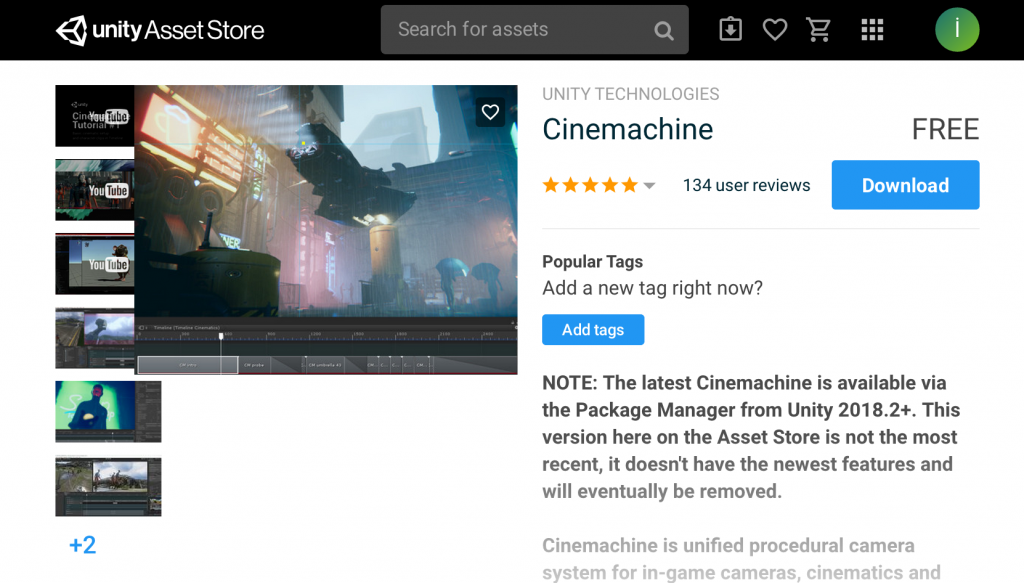 downloading cinemachine for Unity3D
