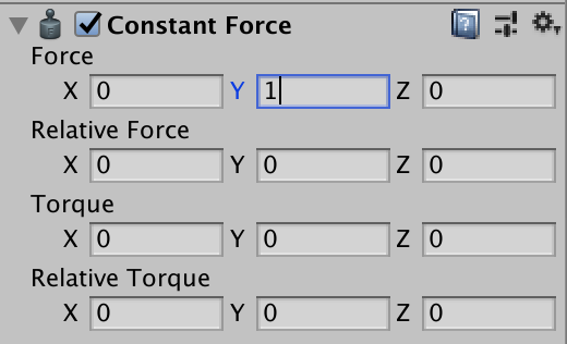 You can add a constant force component to apply force to your object