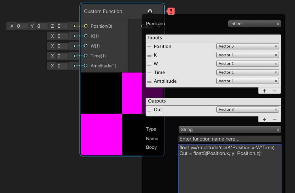 Custom Function Node Wave Equation
