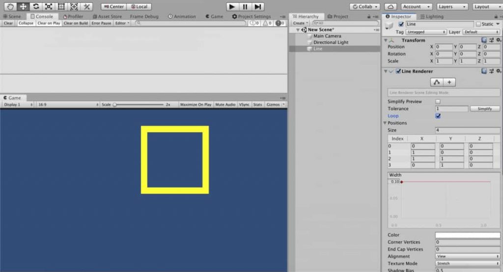 A square which is rendered using line renderer in Unity3D