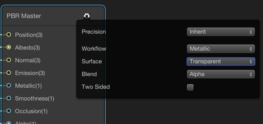 Setting surface type to transparent