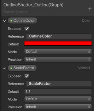 Outline shader properties