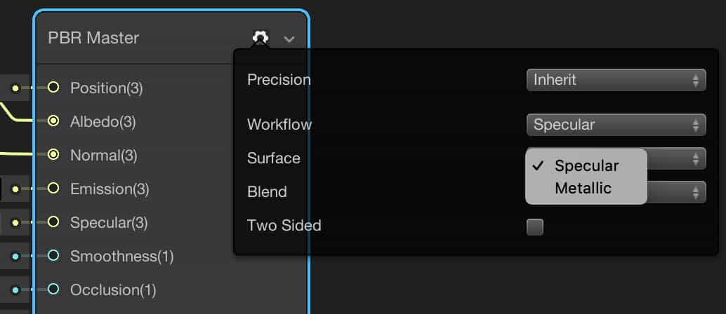 Workflow selection in shader graph
