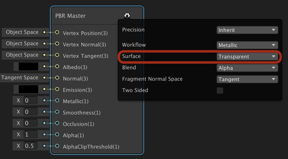 Making transparent a PBR Master Node