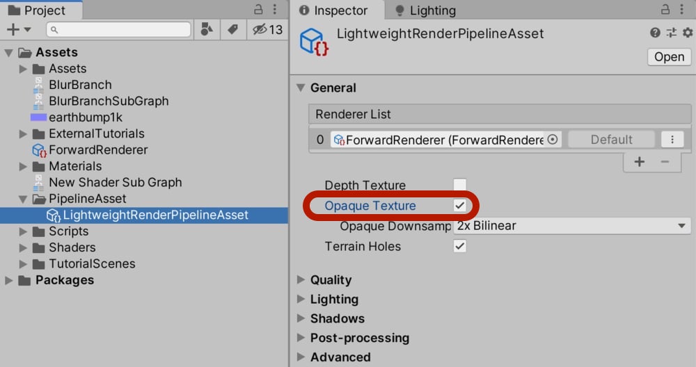 Opaque texture property in pipeline asset